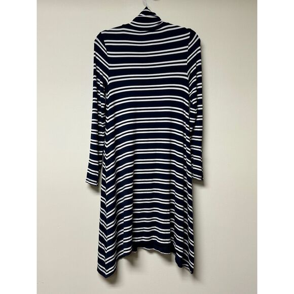 ANTHROPOLOGIE MAEVE Navy/White Striped Jersey Turtleneck Handkerchief Hem - Picture 9 of 12
